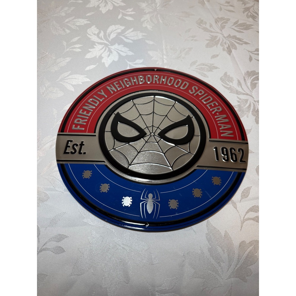 Marvel Spider-Man Metal Wall Sign Friendly Neighborhood Est 1962 Tin Tacker 12in